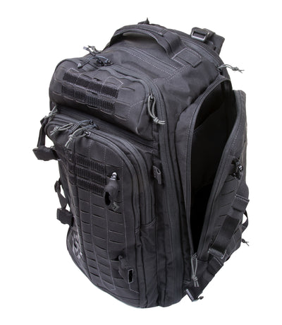 Unzipped Side of Tactix 3-Day Plus Backpack 62L in Black