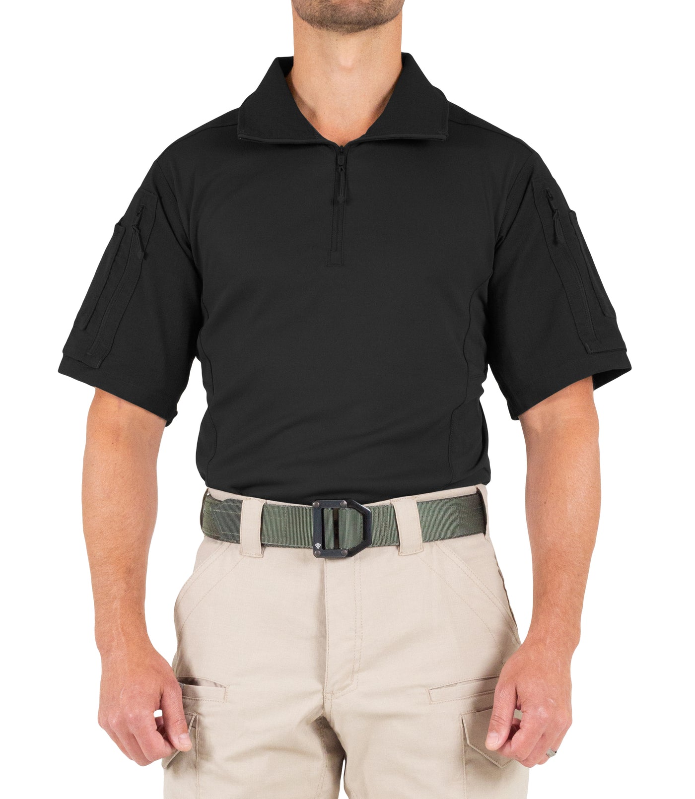 Front of Men's Defender Short Sleeve Shirt in Black