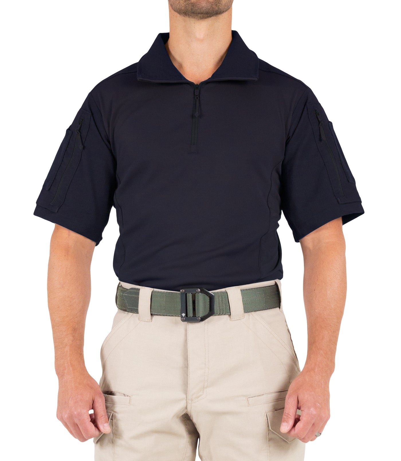 Front of Men's Defender Short Sleeve Shirt in Midnight Navy