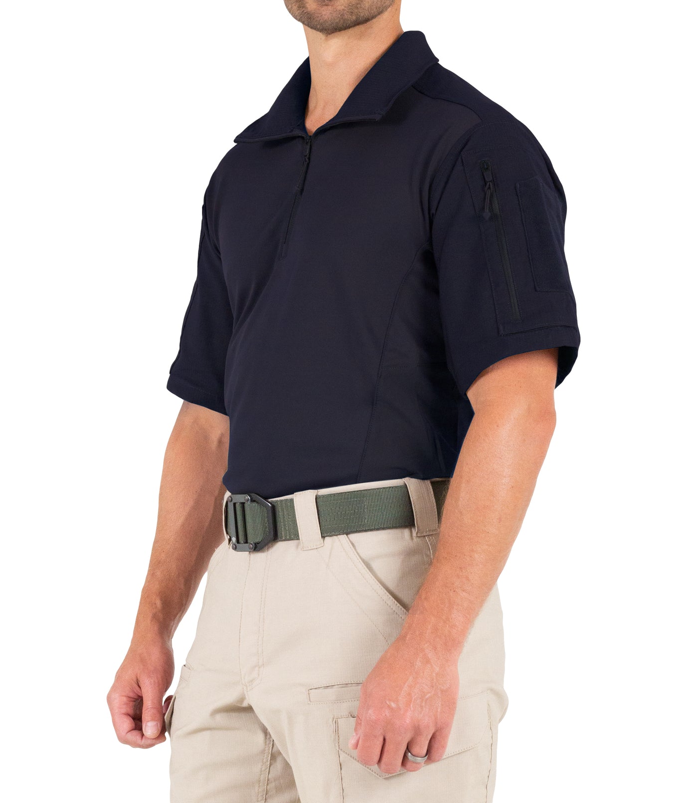Side of Men's Defender Short Sleeve Shirt in Midnight Navy