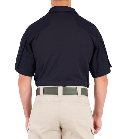 Back of Men's Defender Short Sleeve Shirt in Midnight Navy