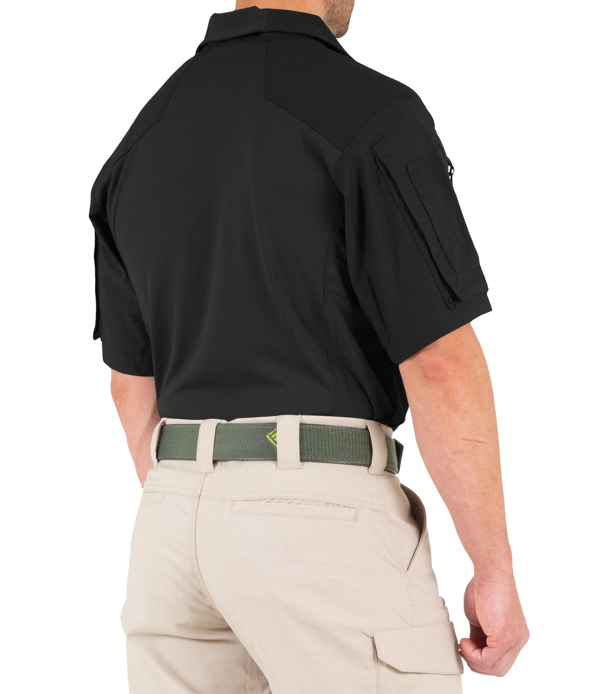 Back of Men's Defender Short Sleeve Shirt in Black |color_black