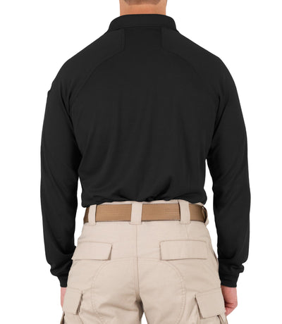 Back of Men's Performance Long Sleeve Polo in Black
