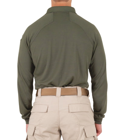Back of Men's Performance Long Sleeve Polo in OD Green