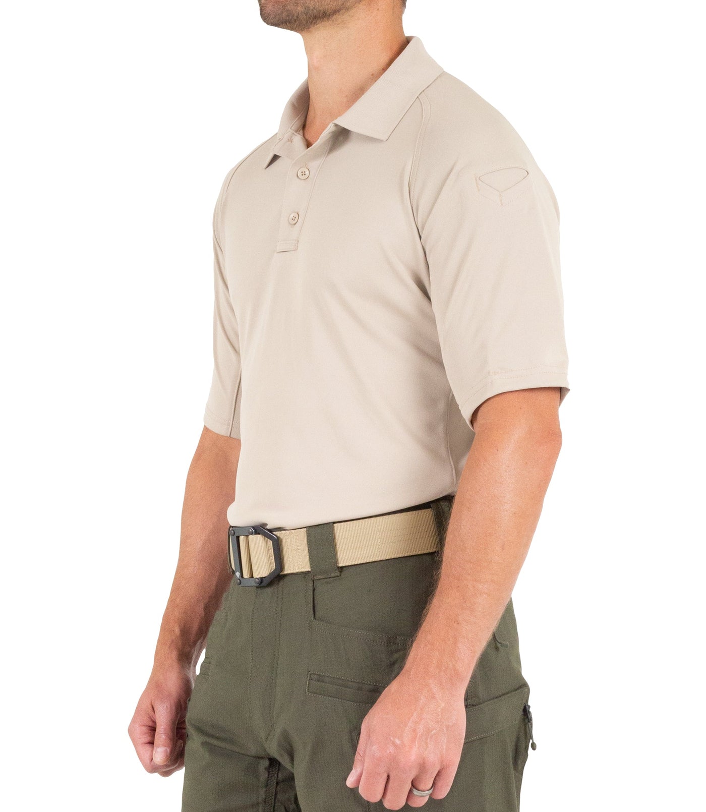 Side of Men's Performance Short Sleeve Polo in Khaki