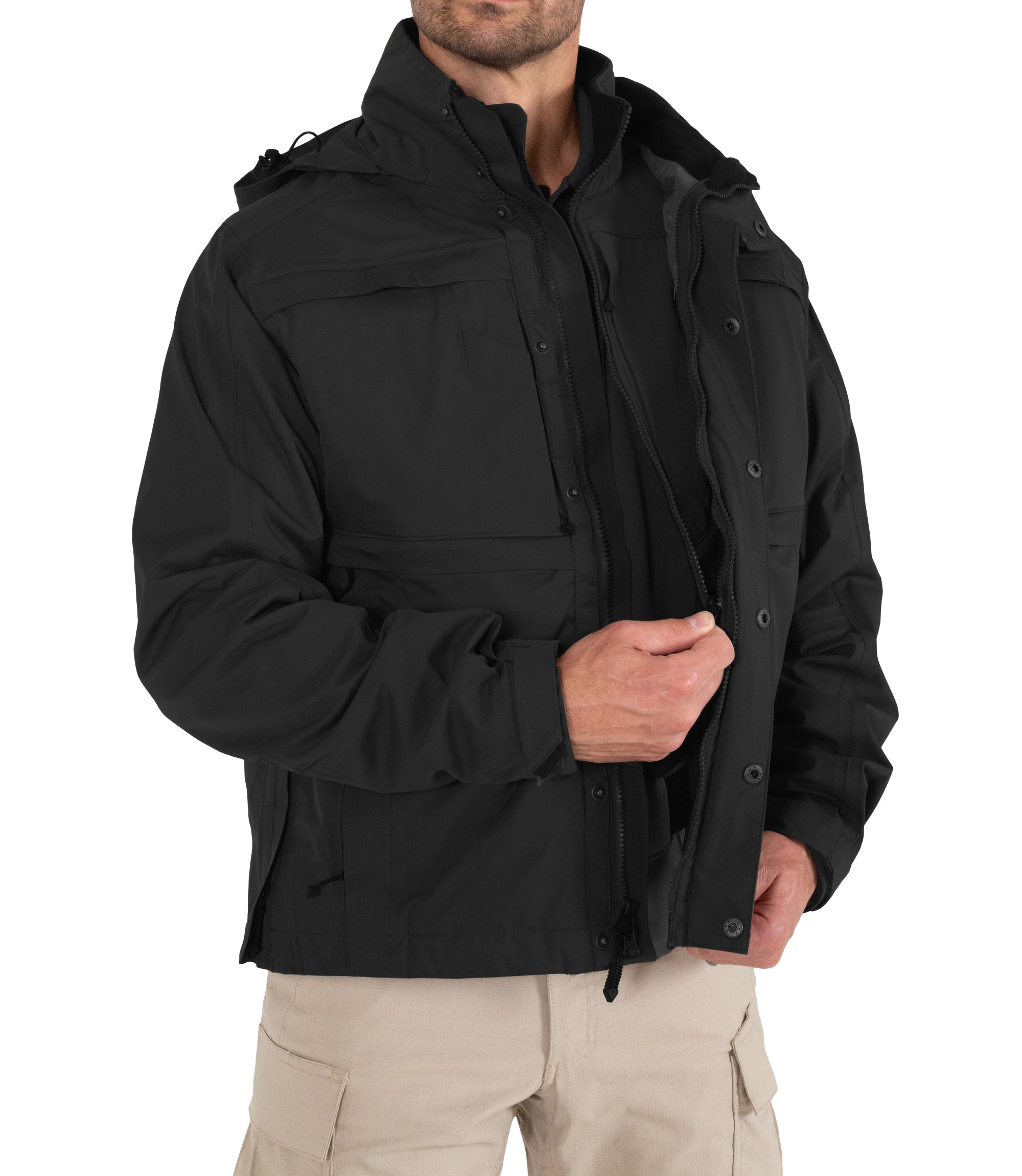 Softshell Jacket Unzipped for Men’s Tactix System Jacket in Black |color_black