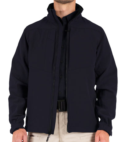 Front of Men’s Tactix Softshell Jacket (Parka Length) in Midnight Navy Unzipped