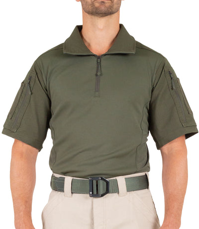 Front of Men's Defender Short Sleeve Shirt in OD Green