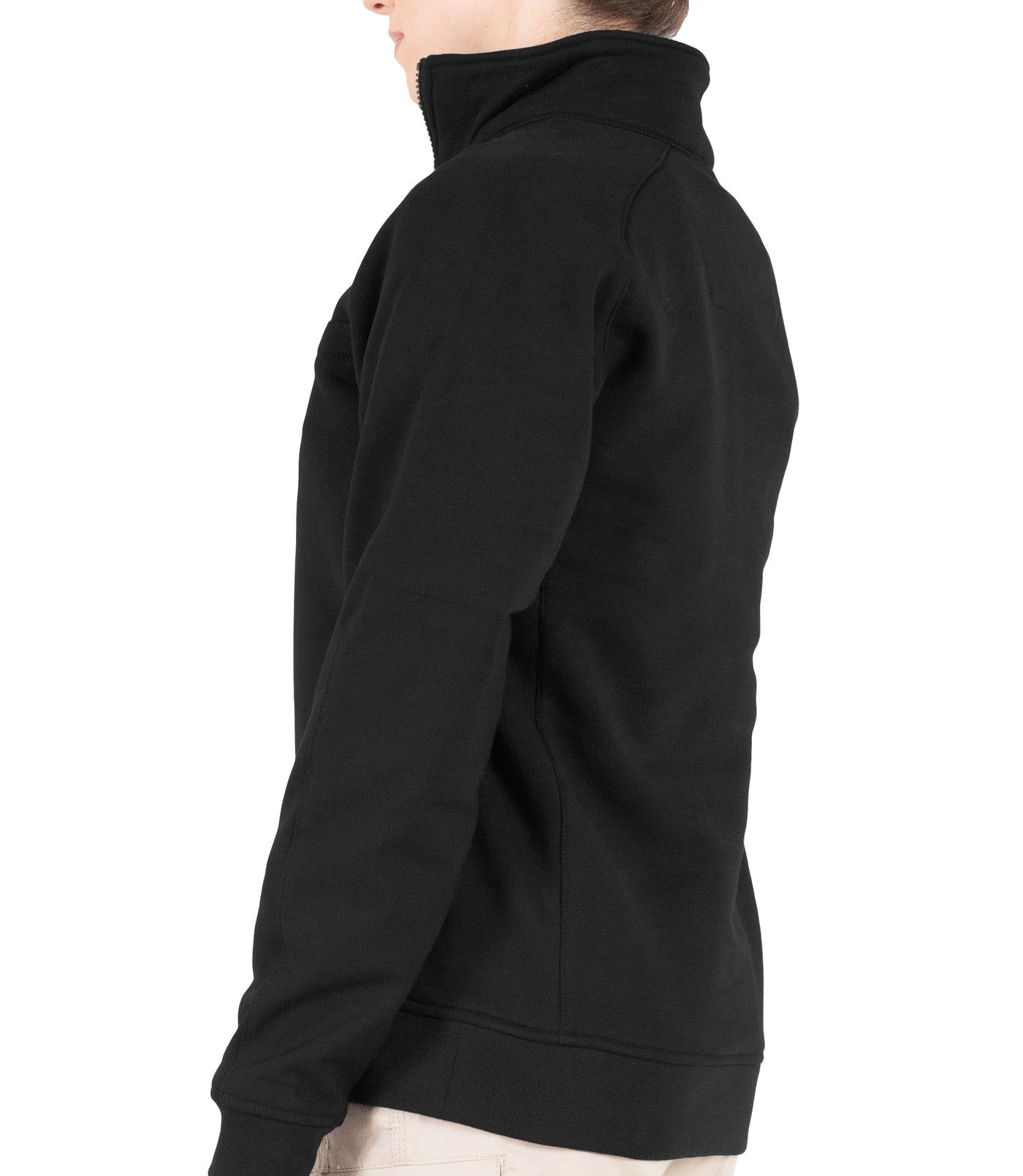 Side of Women’s Cotton Job Shirt Quarter Zip in Black