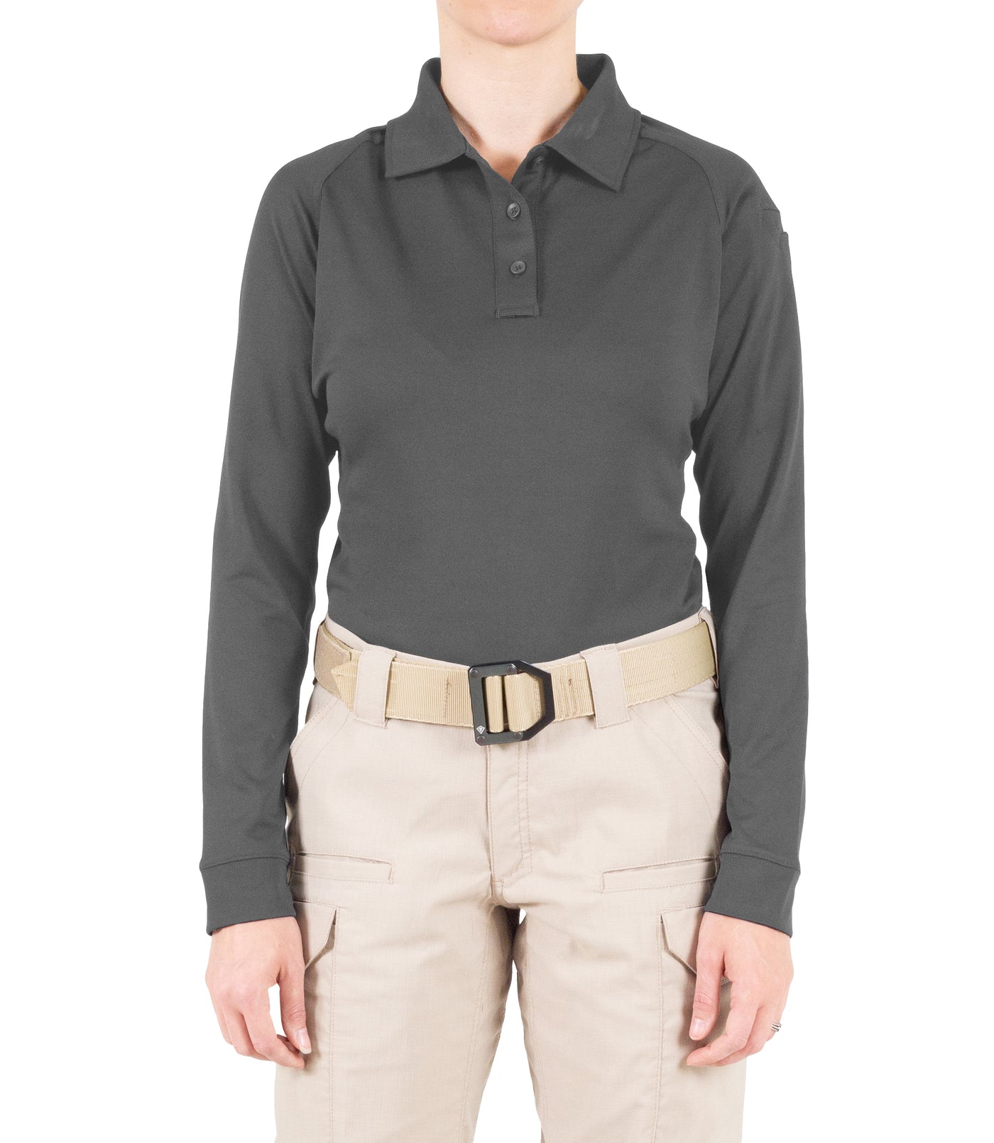Front of Women's Performance Long Sleeve Polo in Wolf Grey