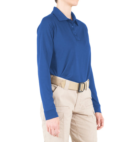 Side of Women's Performance Long Sleeve Polo in Academy Blue