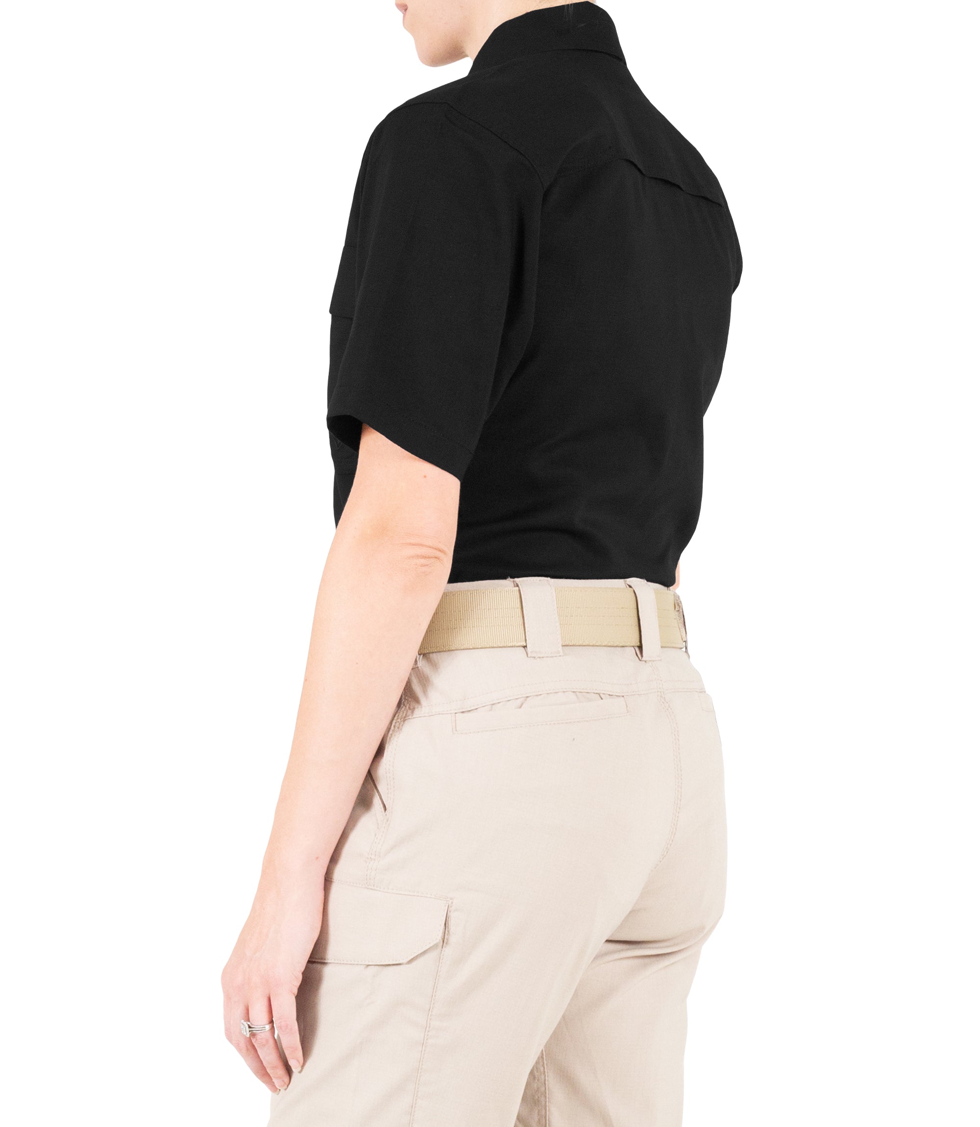 Side of Women's V2 BDU Short Sleeve Shirt in Black |color_black