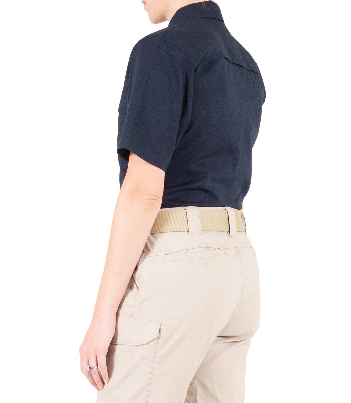 Side of Women's V2 BDU Short Sleeve Shirt in Midnight Navy