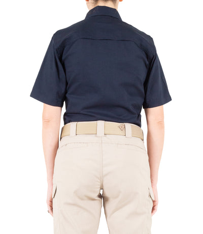 Back of Women's V2 BDU Short Sleeve Shirt in Midnight Navy