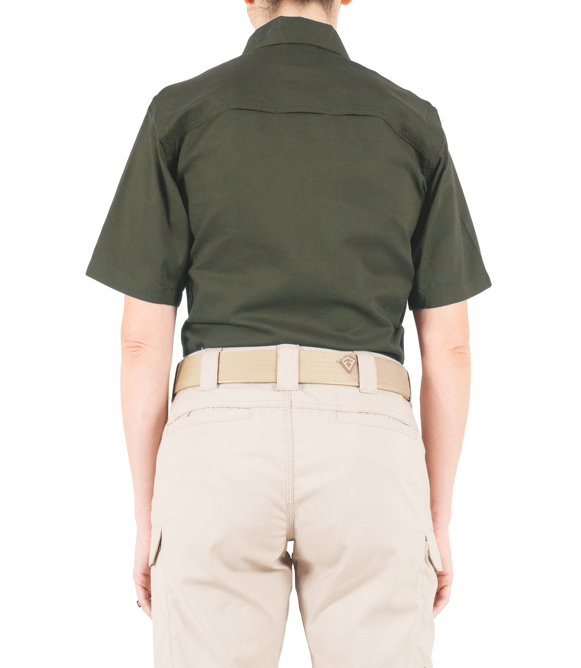 Back of Women's V2 BDU Short Sleeve Shirt in OD Green |color_od green