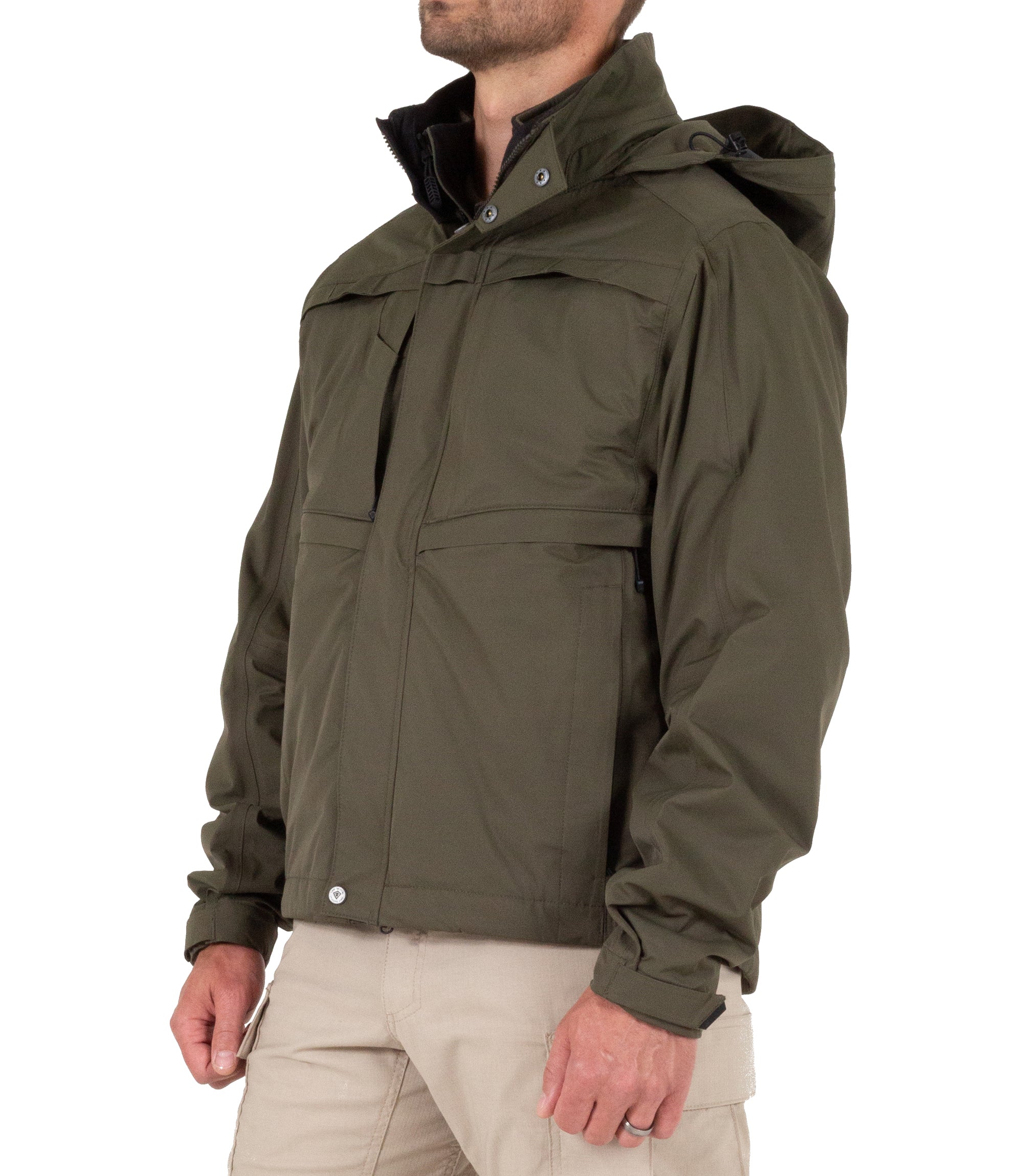 Side of Men’s Tactix System Jacket in OD Green |color_od green