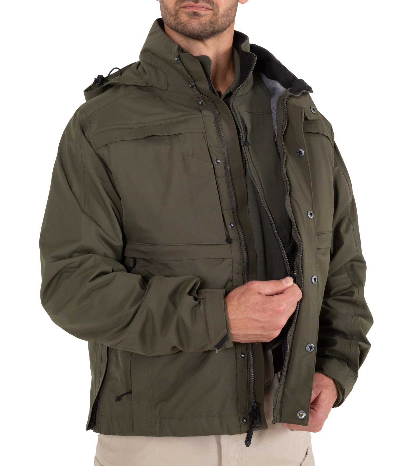 Softshell Jacket Unzipped for Men’s Tactix System Jacket in OD Green