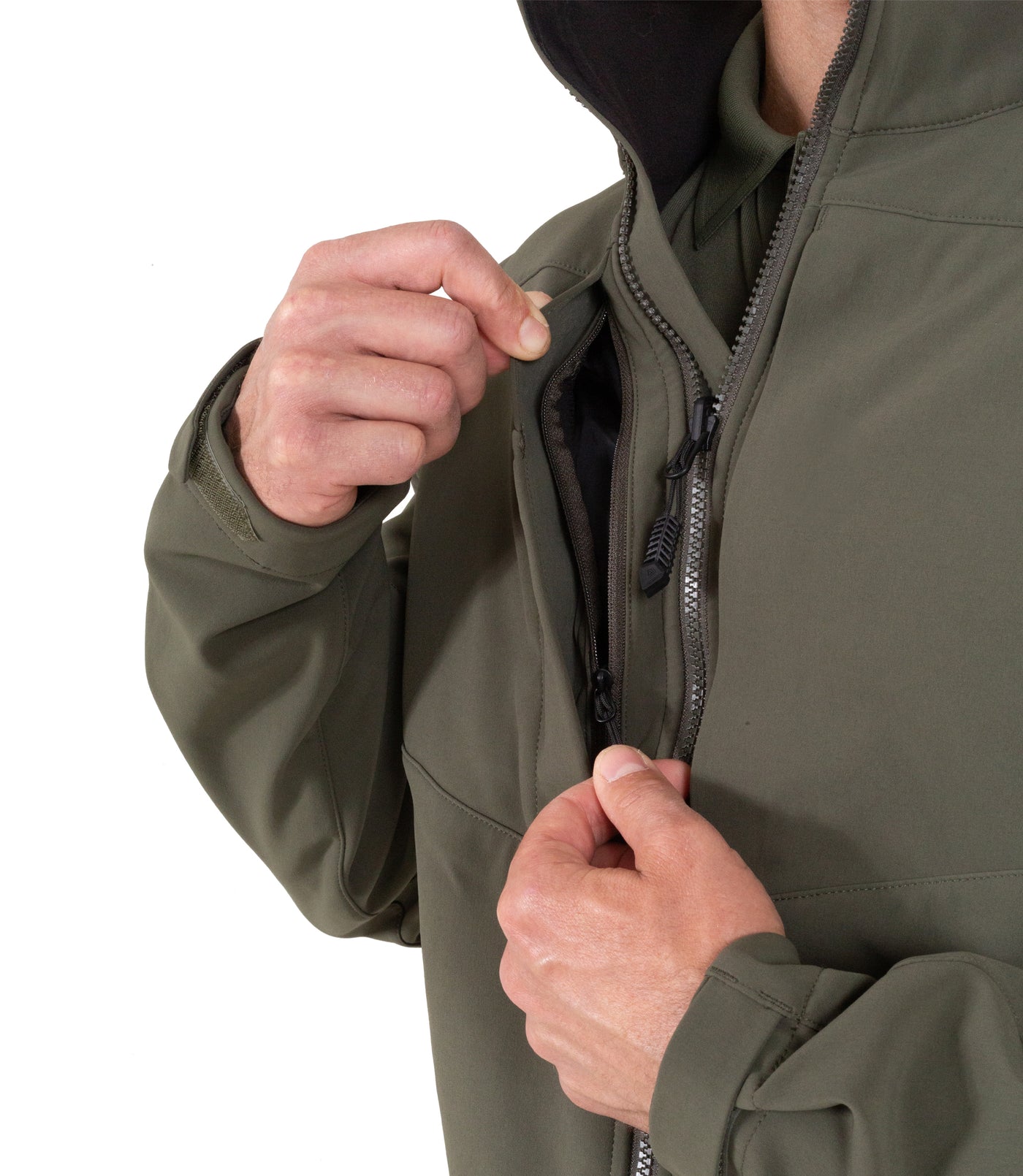Zipper of Men's Tactix Softshell Jacket in OD Green